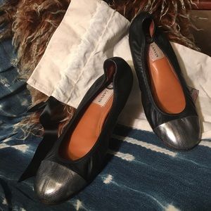 Lanvin Metallic Cap-Toe Leather Ballerina Flat